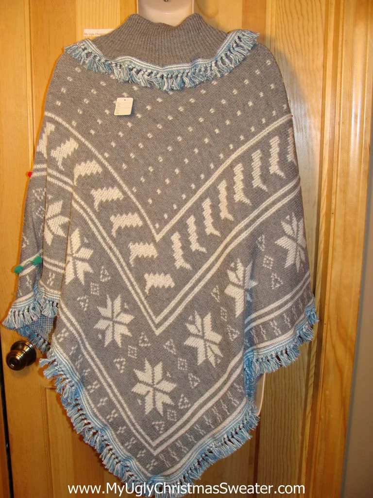 Ugly Christmas Sweater Party Holy Grail of Ugly Sweater Poncho with 3D Ornaments and Fringe. Great Sweater Alternative for Mens XL, XXL or Mens XXXL  (z16)