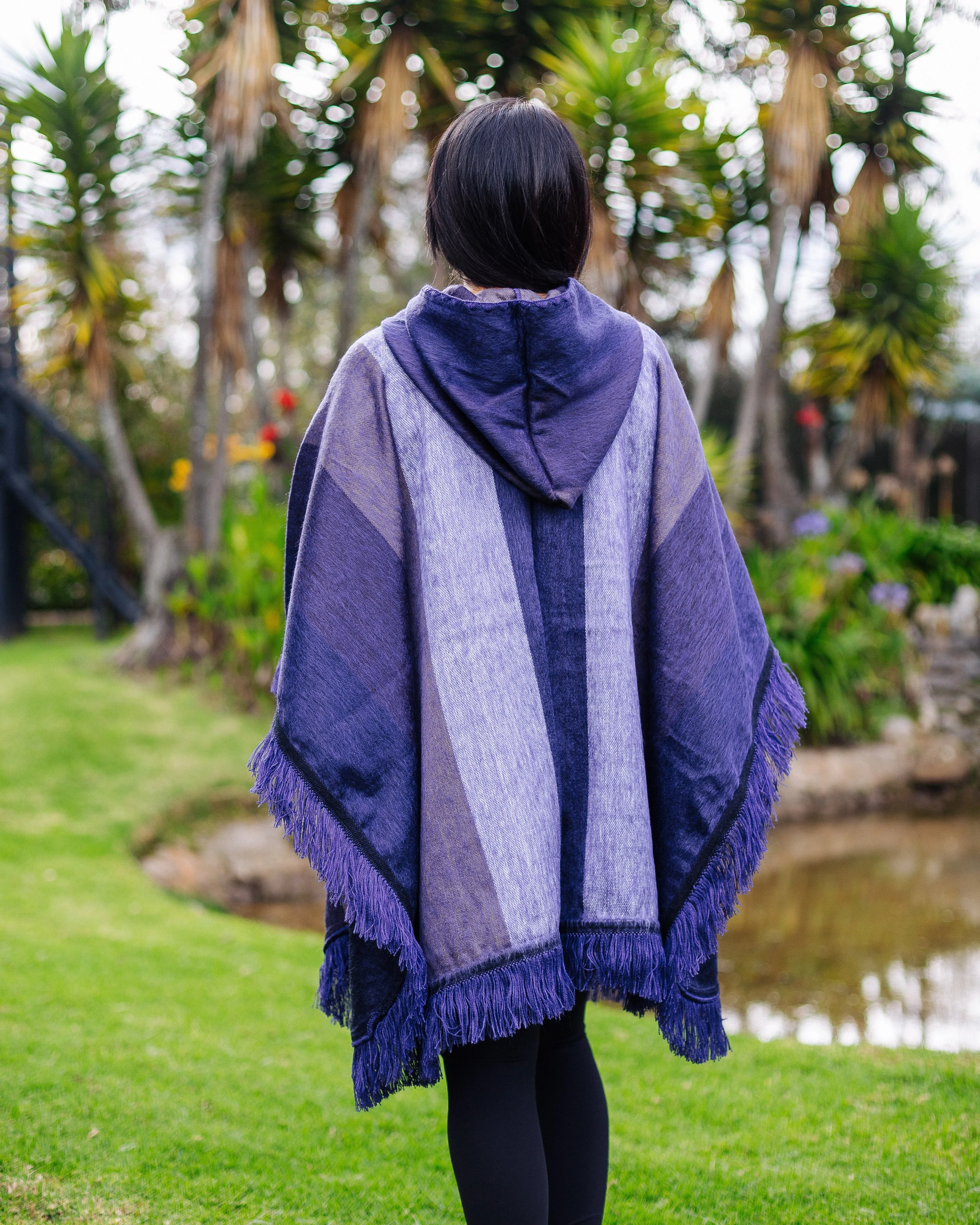 Violet Wave Shade Alpaca Poncho With Hood