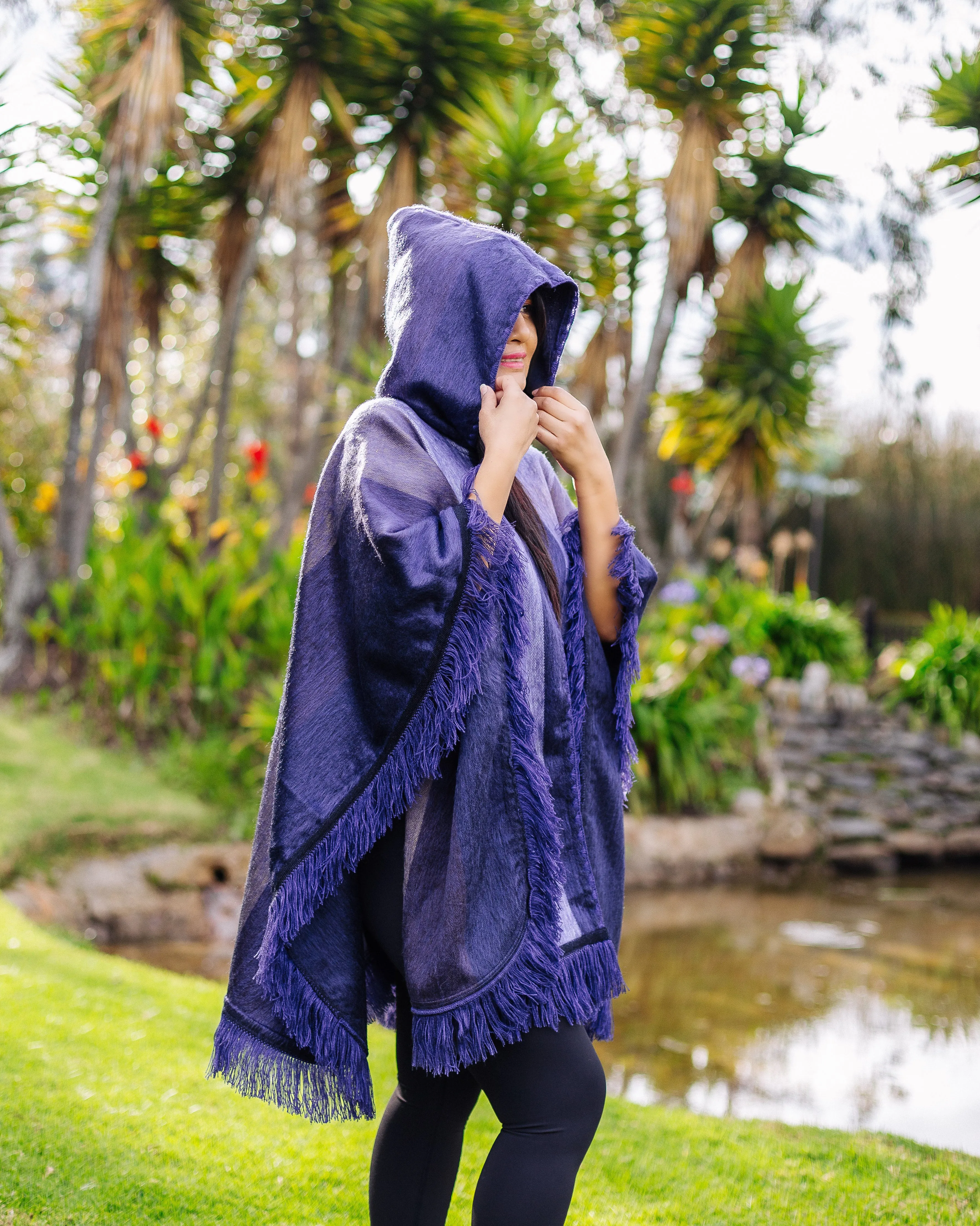 Violet Wave Shade Alpaca Poncho With Hood