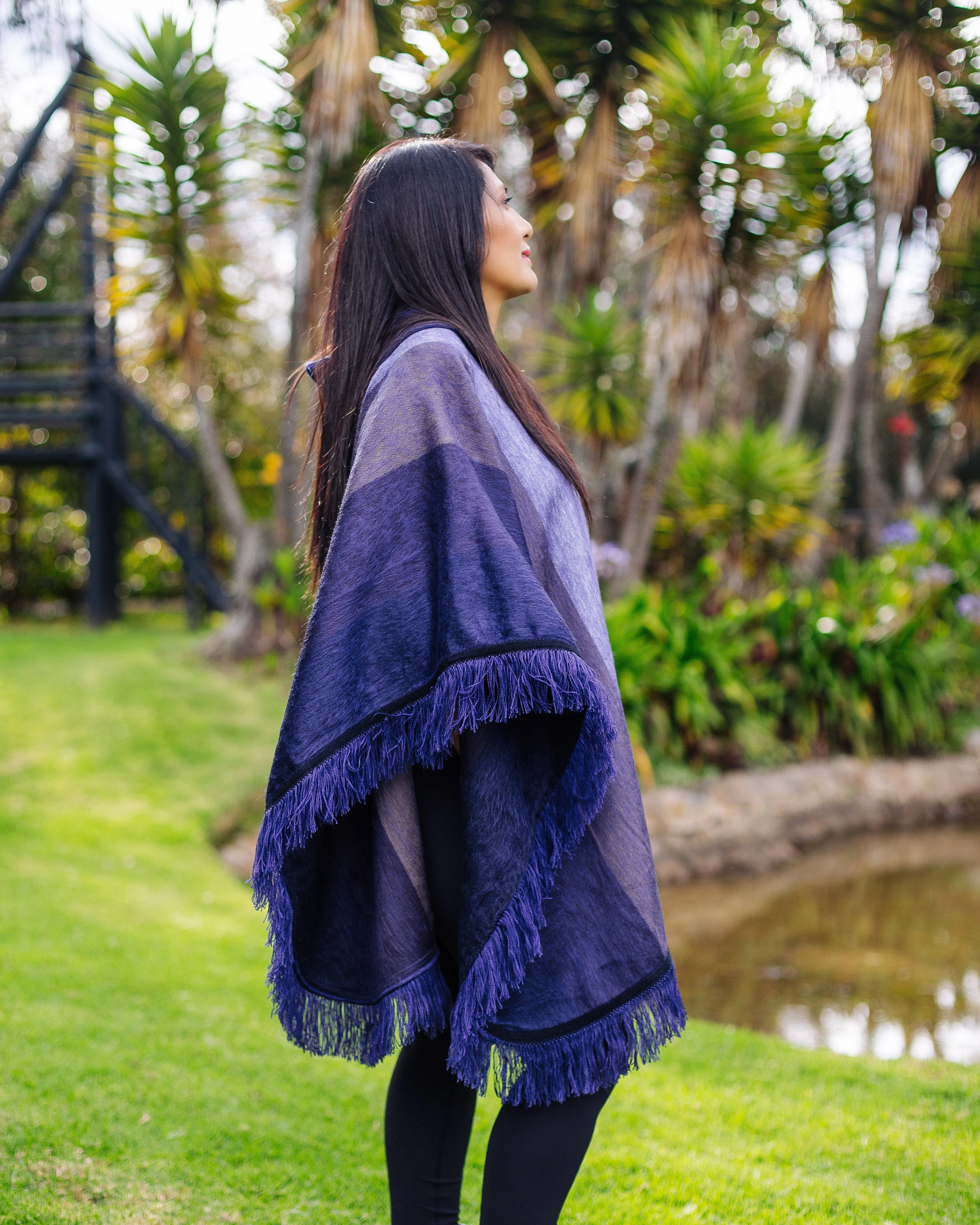 Violet Wave Shade Alpaca Poncho With Hood