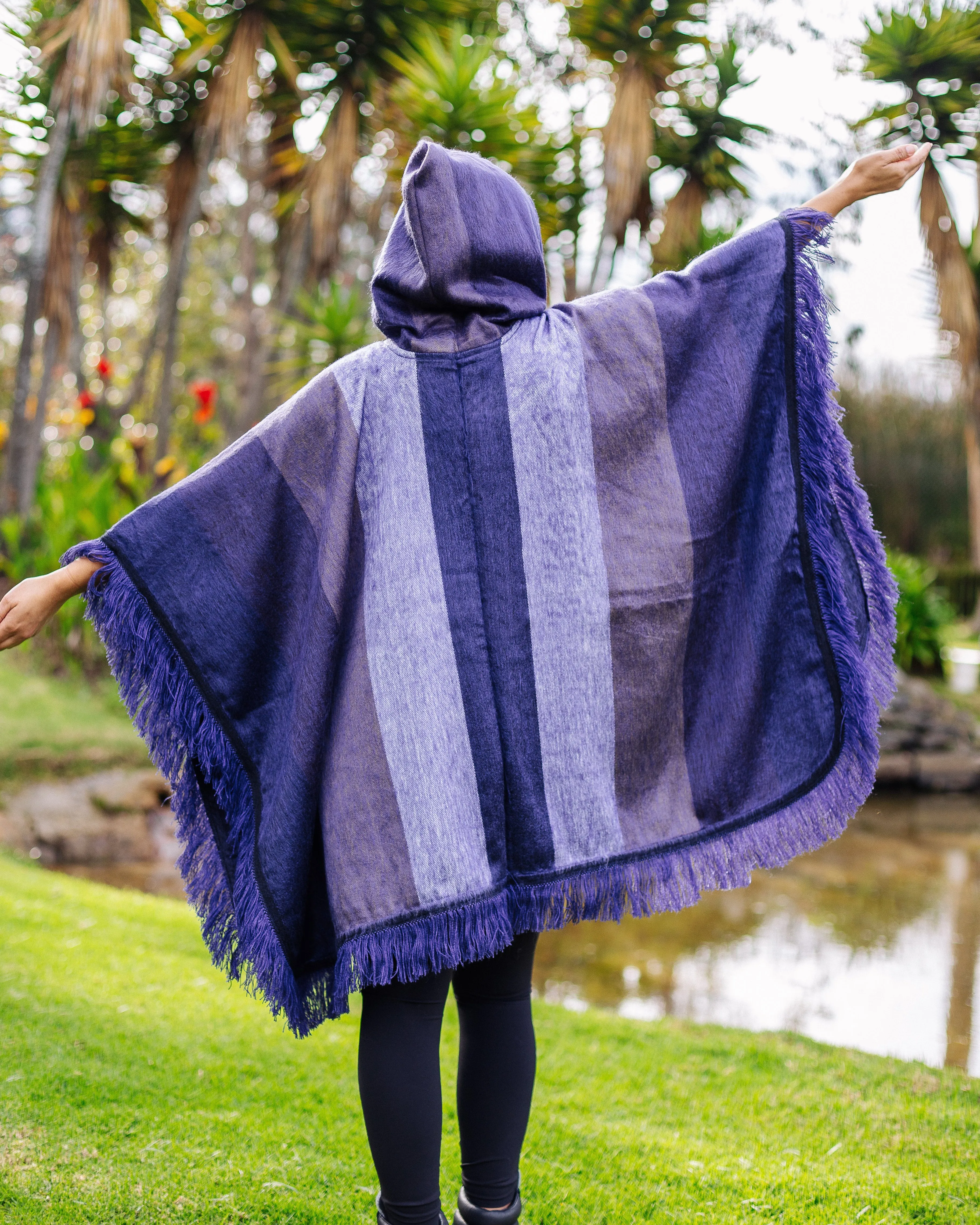 Violet Wave Shade Alpaca Poncho With Hood