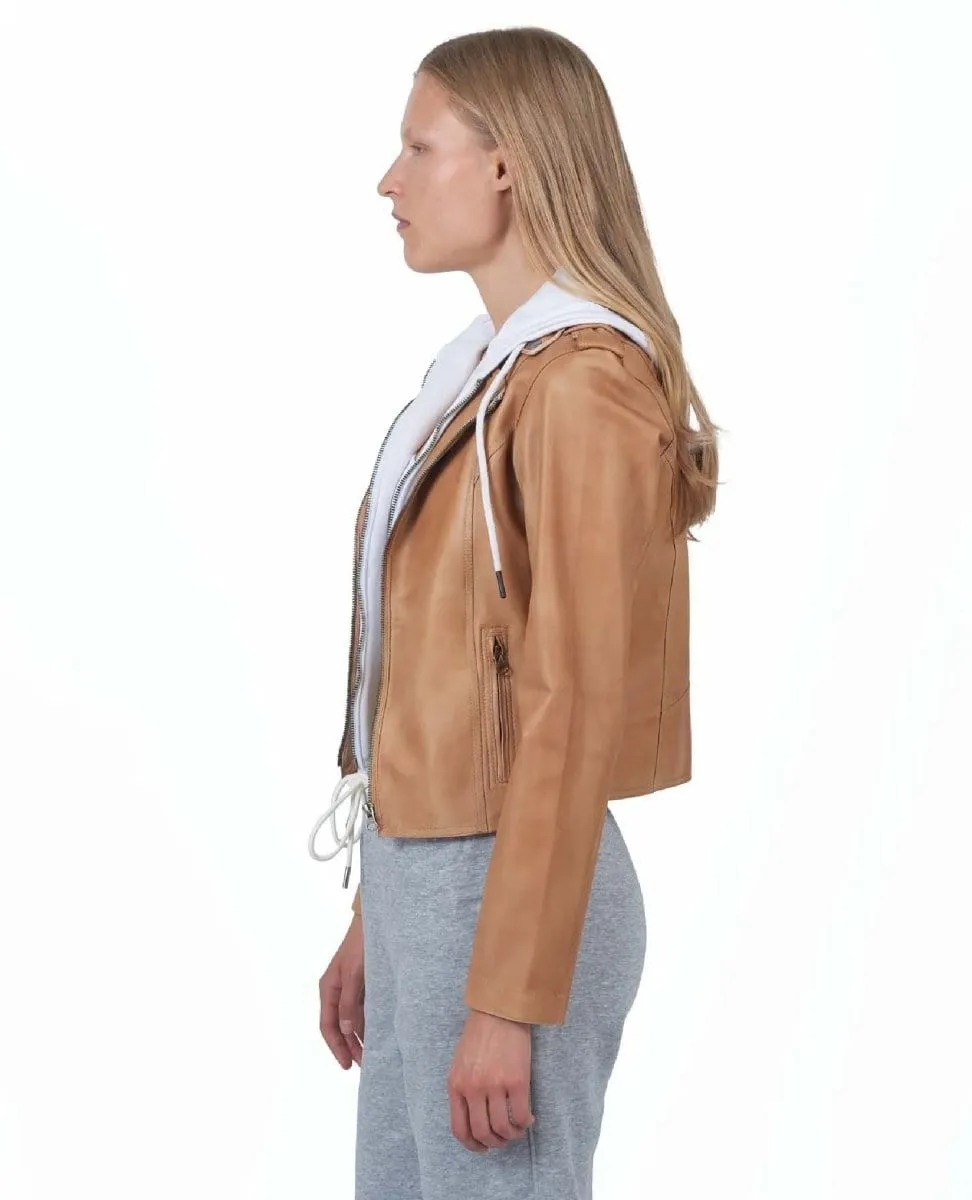 Washable Molly Leather Jacket Au Lait