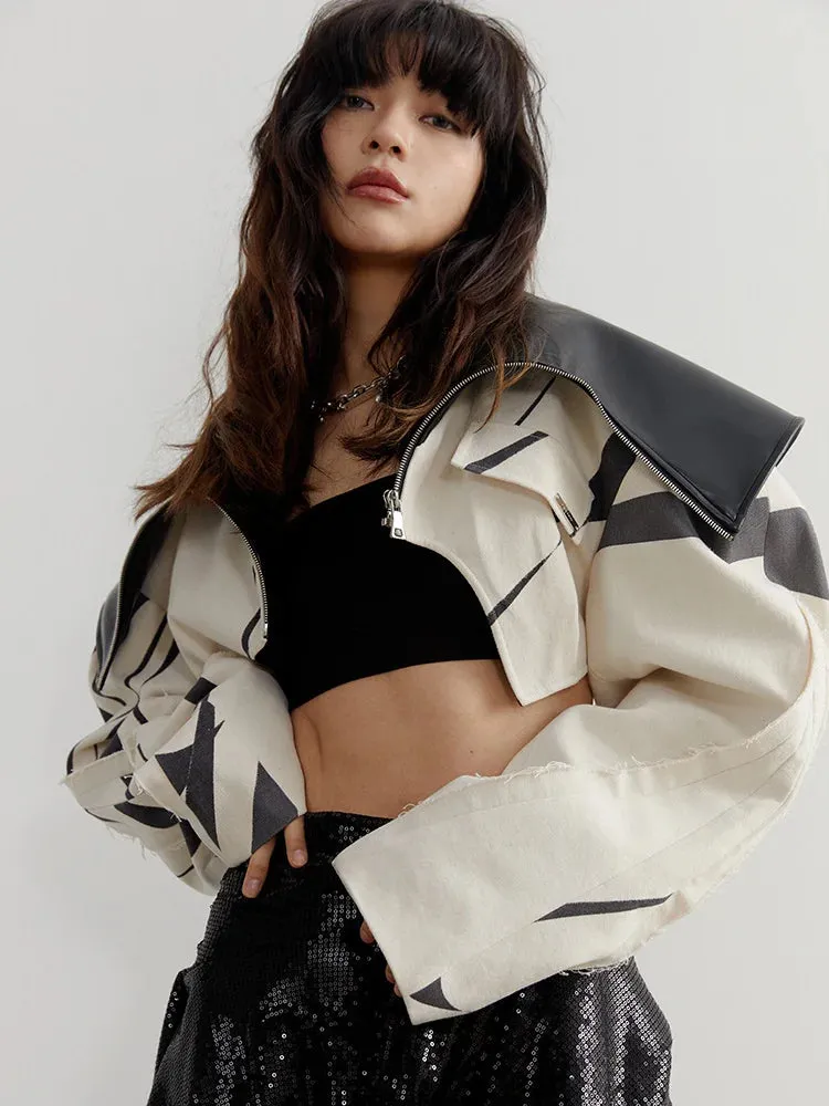 Women's New Cotton & Vegan Leather Cropped Jacket