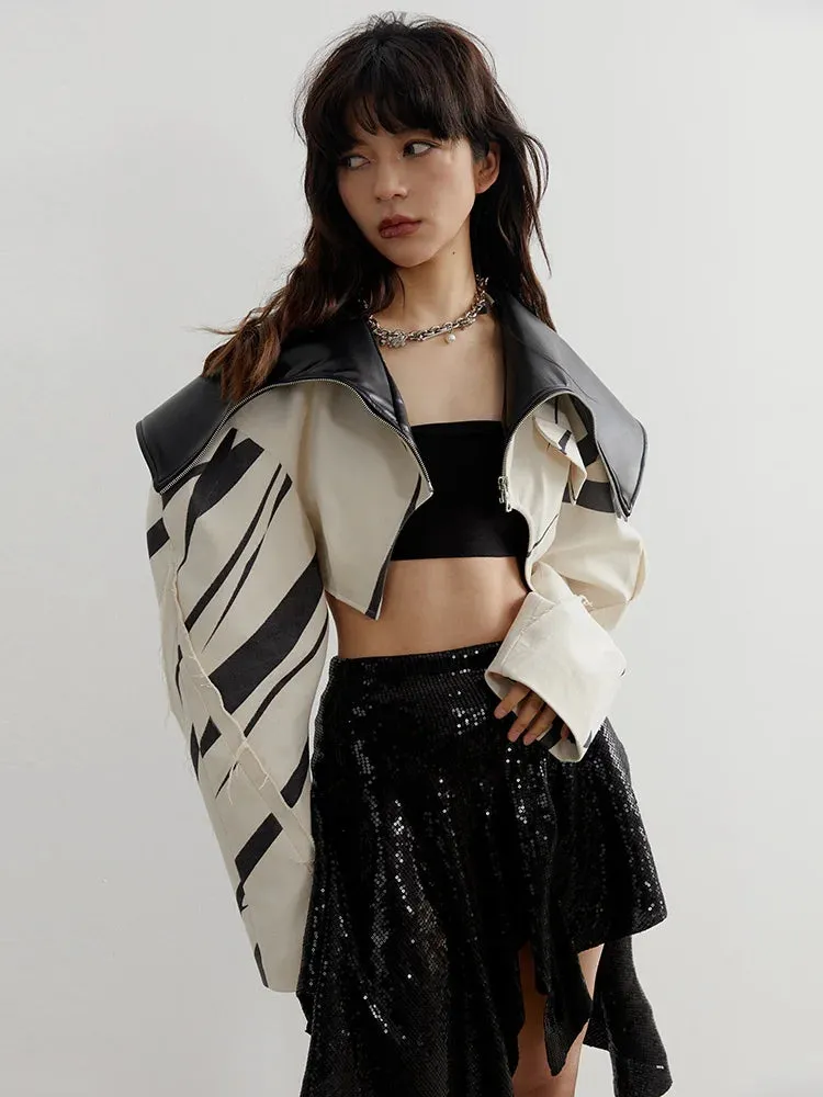 Women's New Cotton & Vegan Leather Cropped Jacket